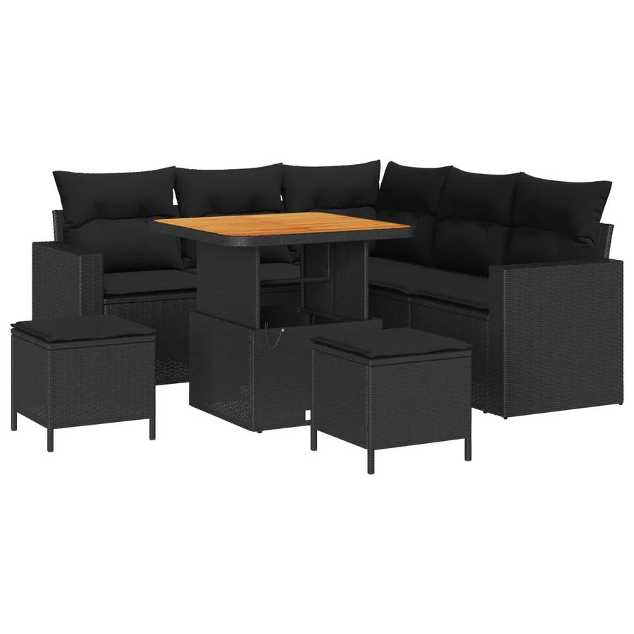 Ensemble de canapé de jardin 8 pcs Noir polyrotin - 2