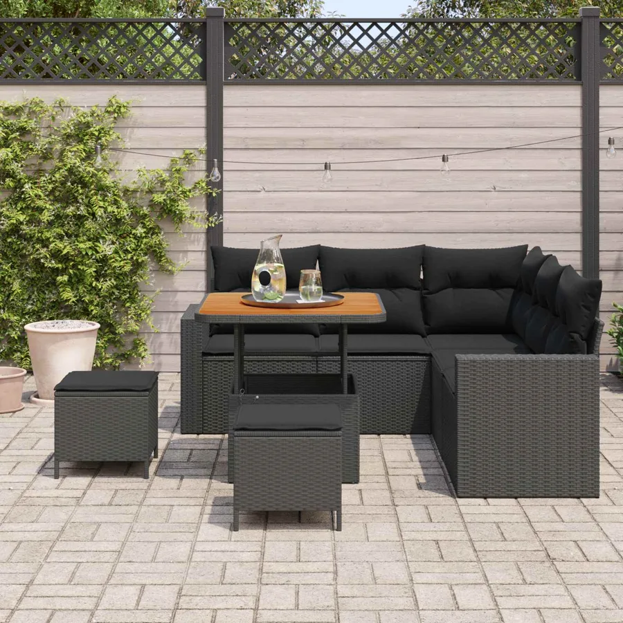 Ensemble de canapé de jardin 8 pcs Noir polyrotin - 3