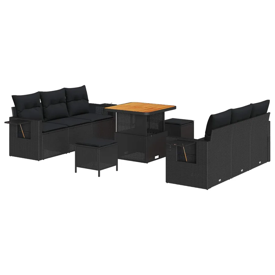 Ensemble de canapé de jardin avec coussin 9 pcs Noir polyrotin - 2