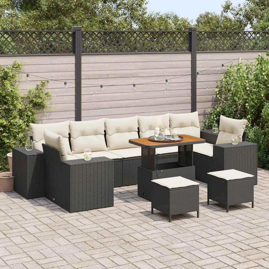Ensemble de canapé de jardin 10 pcs Noir polyrotin