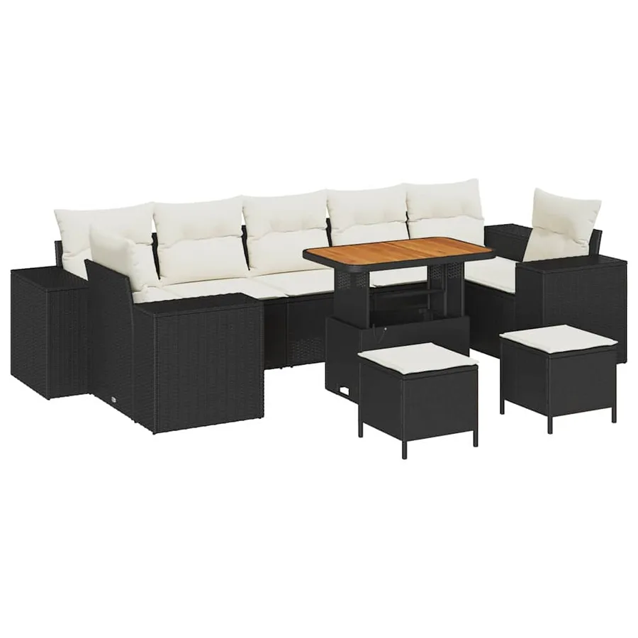 Ensemble de canapé de jardin 10 pcs Noir polyrotin - 2