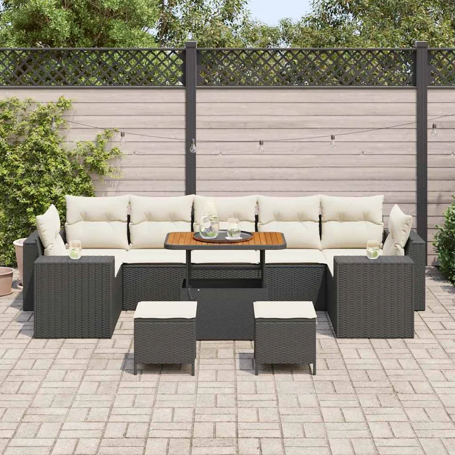 Ensemble de canapé de jardin 10 pcs Noir polyrotin - 3