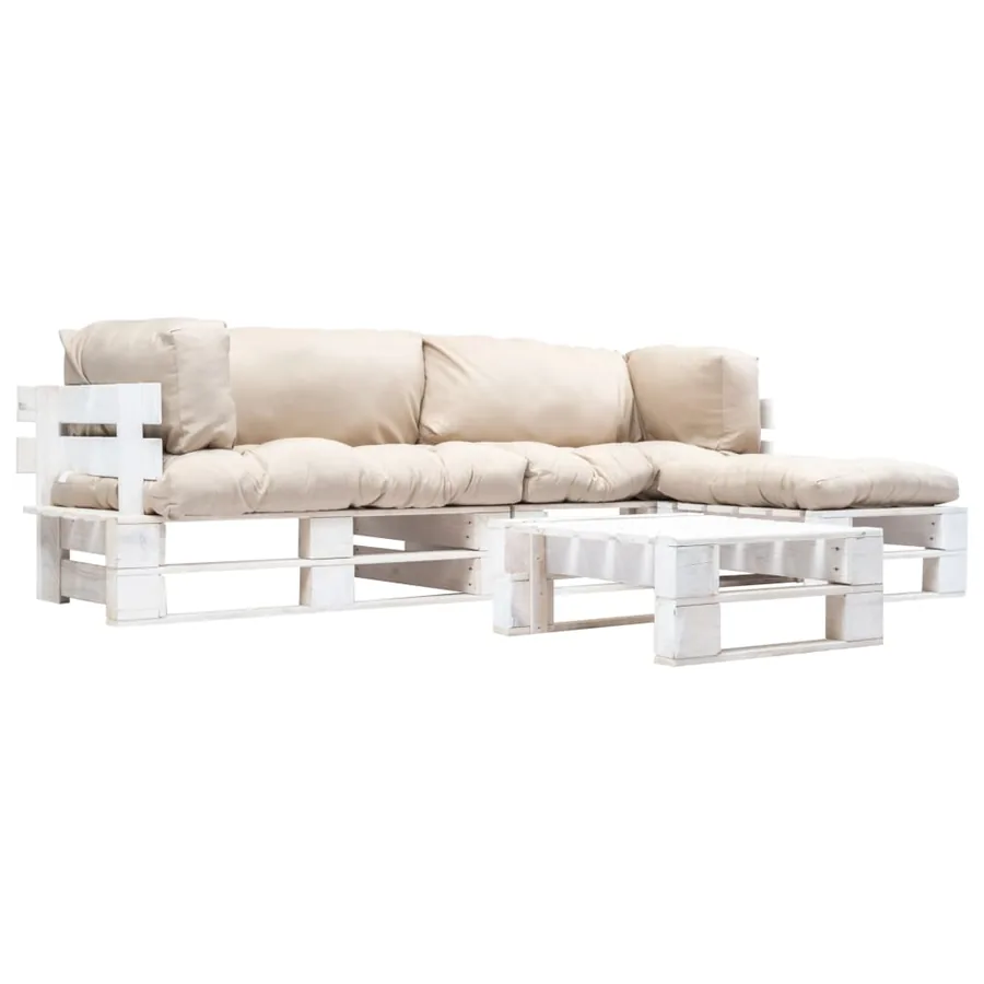 Salon de jardin palette 4 pcs avec coussins sable bois