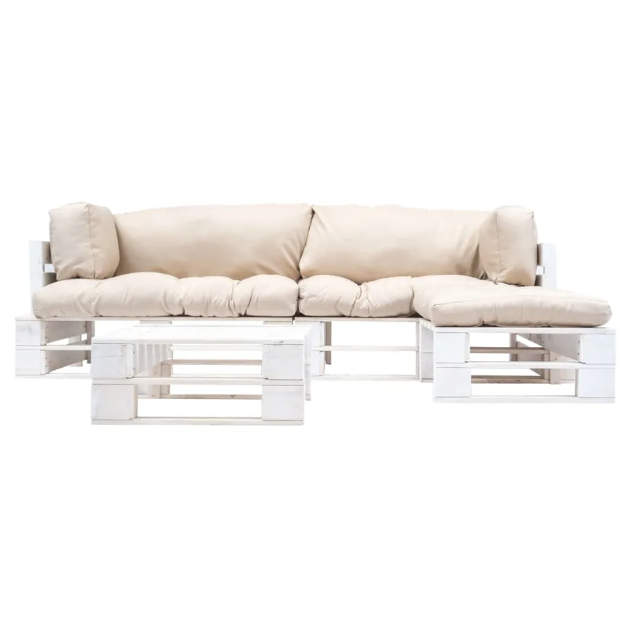 Salon de jardin palette 4 pcs avec coussins sable bois - 2