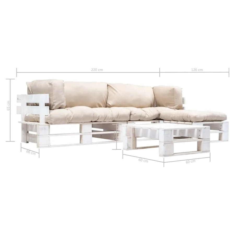 Salon de jardin palette 4 pcs avec coussins sable bois - 3