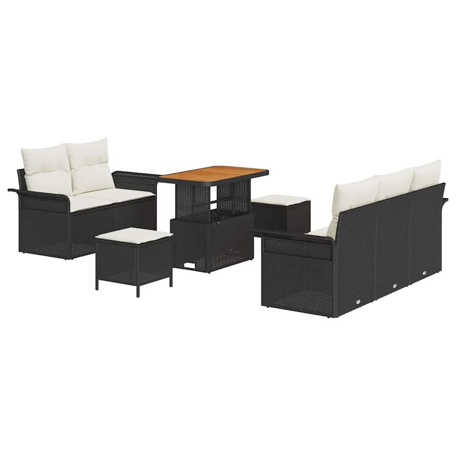 Ensemble de canapé de jardin avec coussin 8 pcs Noir polyrotin - 2