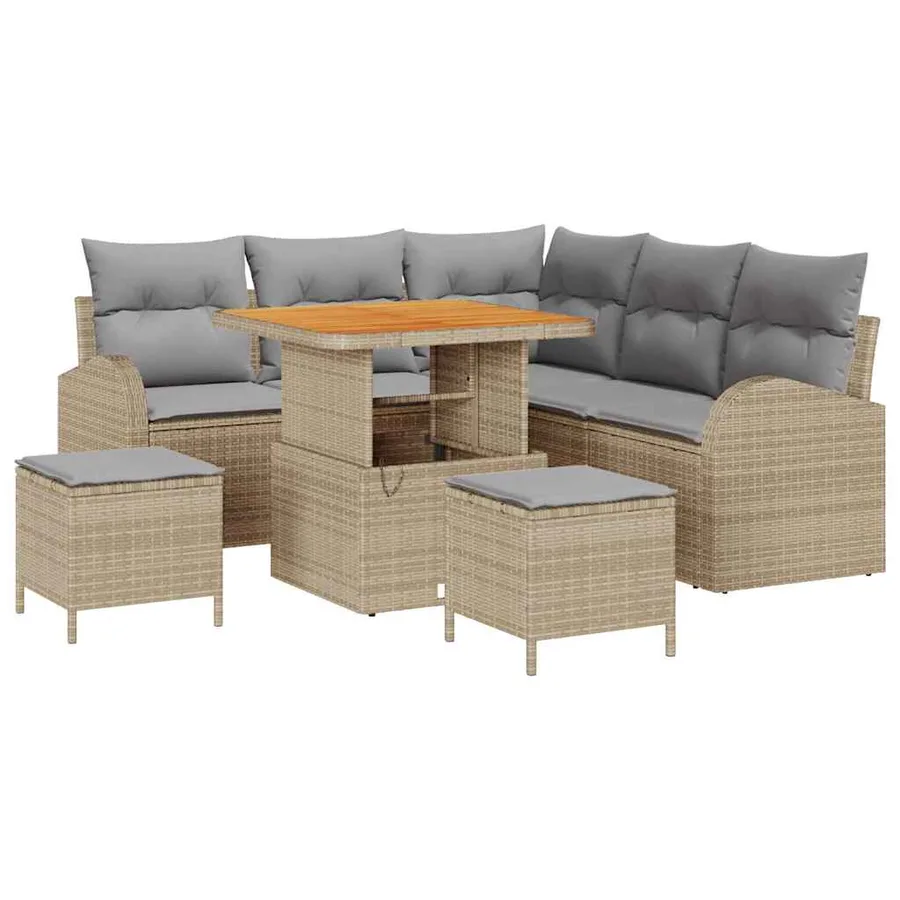 Ensemble de canapé de jardin avec coussin 8 pcs Beige polyrotin - 2