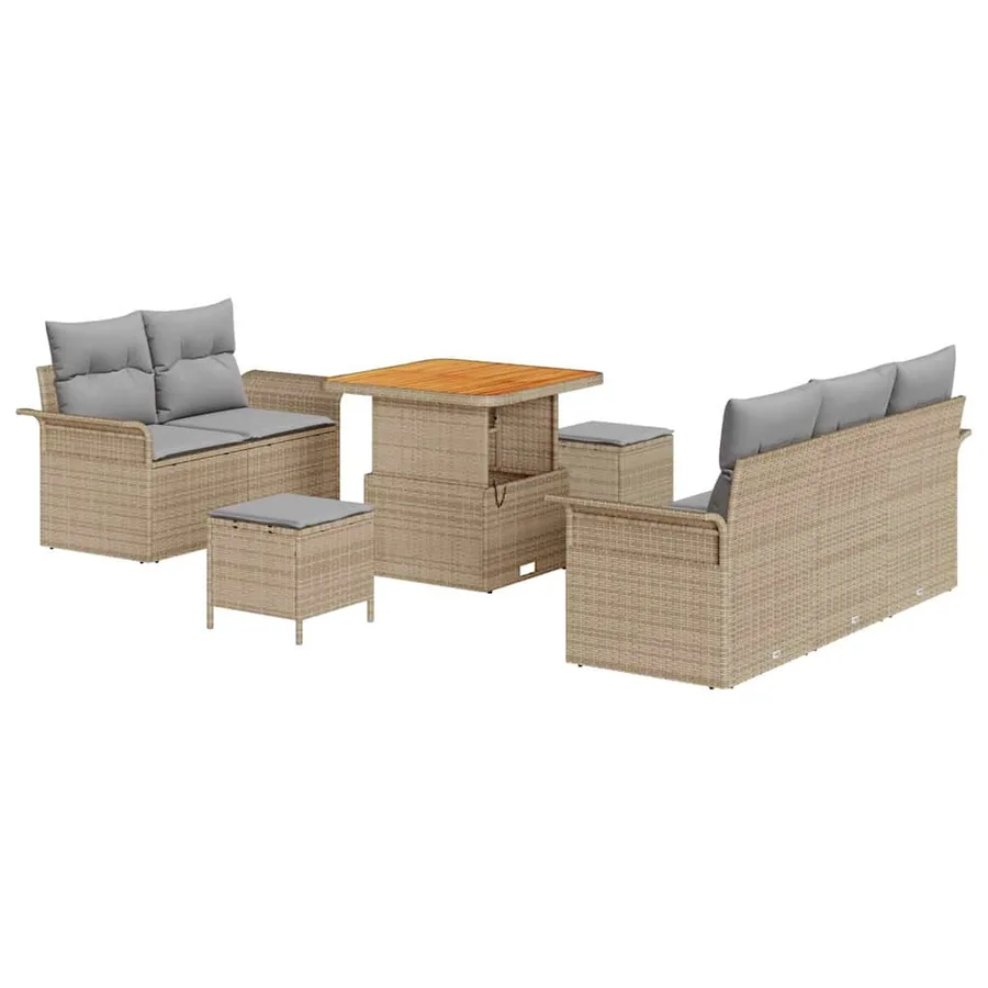 Ensemble de canapé de jardin avec coussin 8 pcs Beige polyrotin - 2