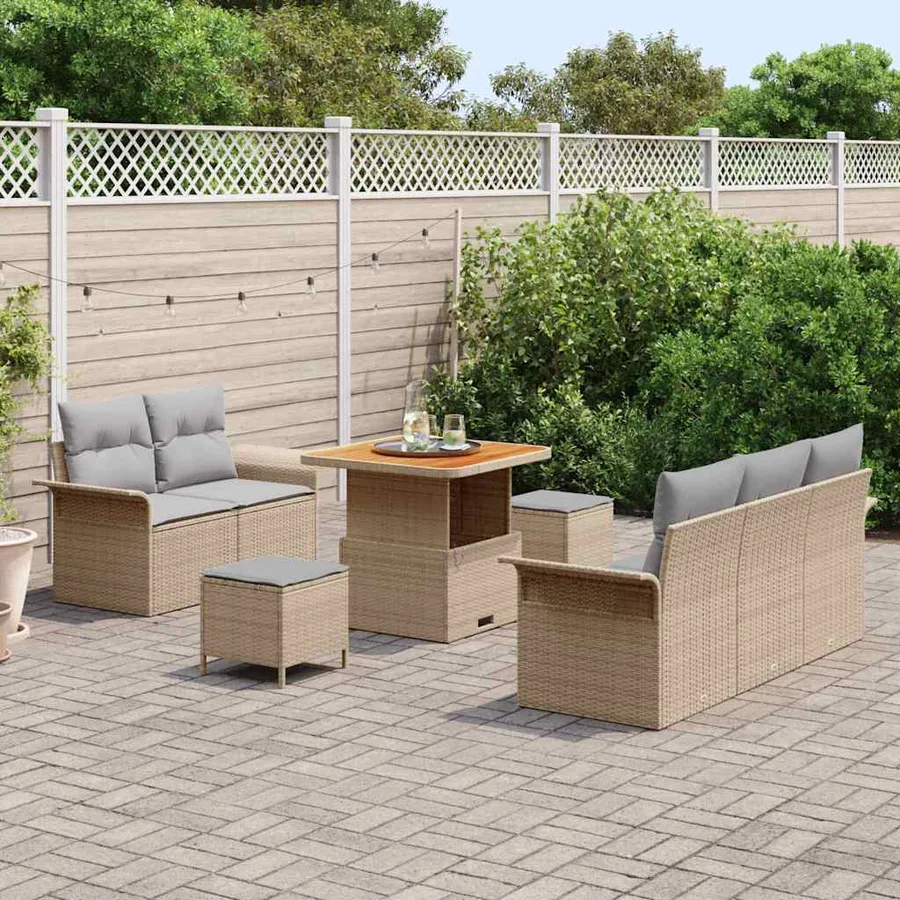 Ensemble de canapé de jardin avec coussin 8 pcs Beige polyrotin - 3
