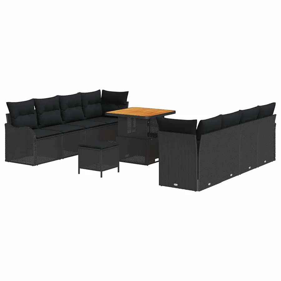 Ensemble de canapé de jardin avec coussin 11 pcs Noir polyrotin - 2