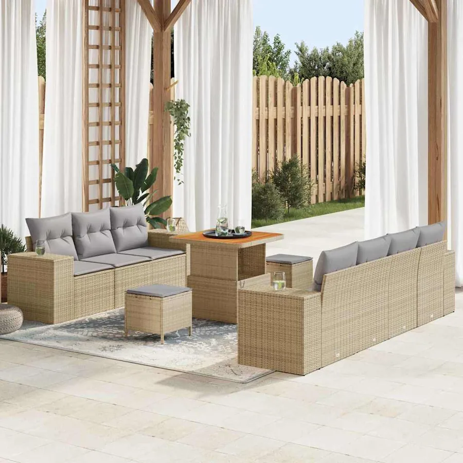 Ensemble de canapé de jardin 10 pcs Beige polyrotin