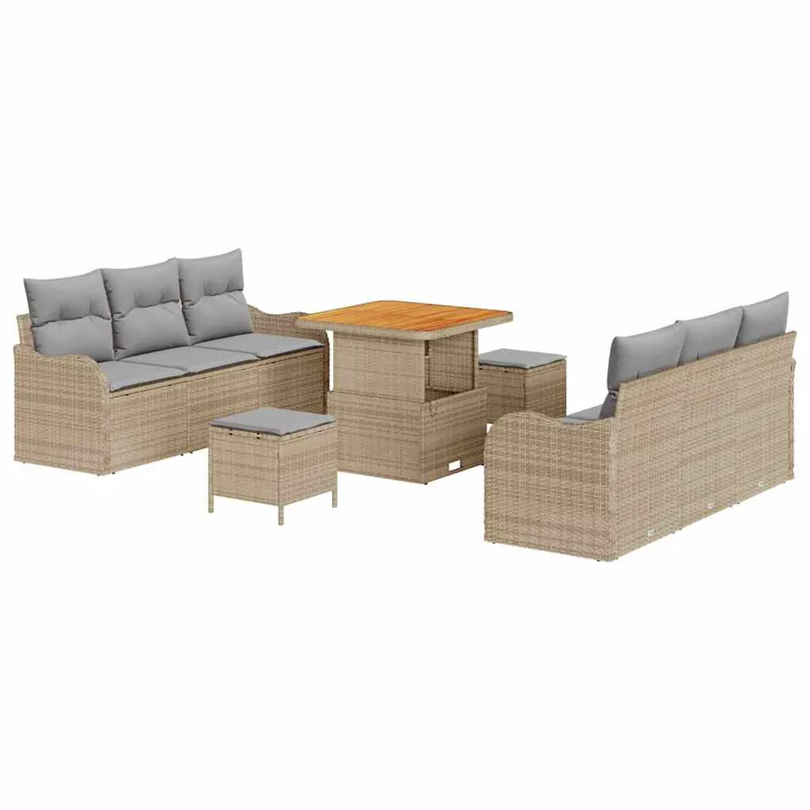 Ensemble de canapé de jardin avec coussin 9 pcs Beige polyrotin - 2