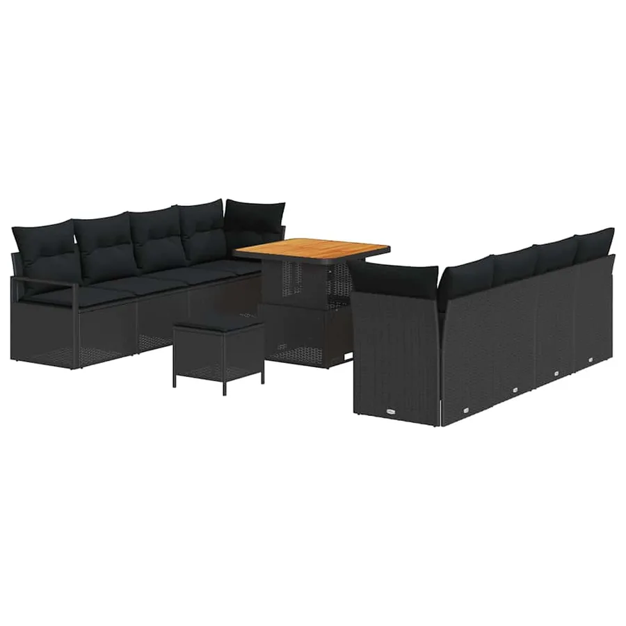 Ensemble de canapé de jardin avec coussin 11 pcs Noir polyrotin - 2