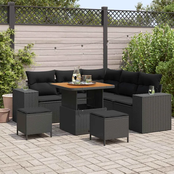 Ensemble de canapé de jardin avec coussin 8 pcs Noir polyrotin