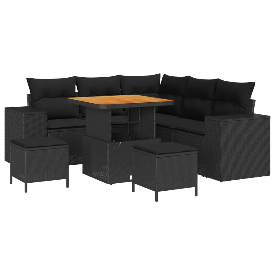Ensemble de canapé de jardin avec coussin 8 pcs Noir polyrotin - 2