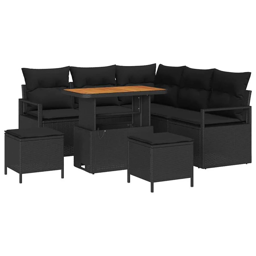 Ensemble de canapé de jardin avec coussin 8 pcs Noir polyrotin - 2