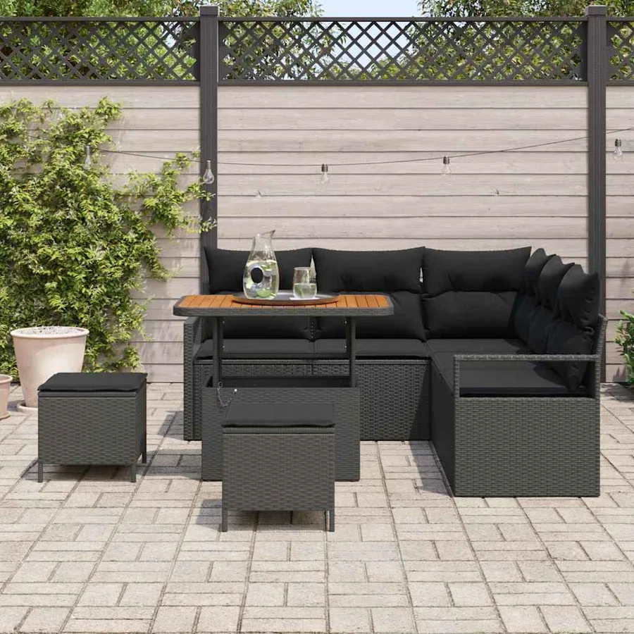 Ensemble de canapé de jardin avec coussin 8 pcs Noir polyrotin - 3