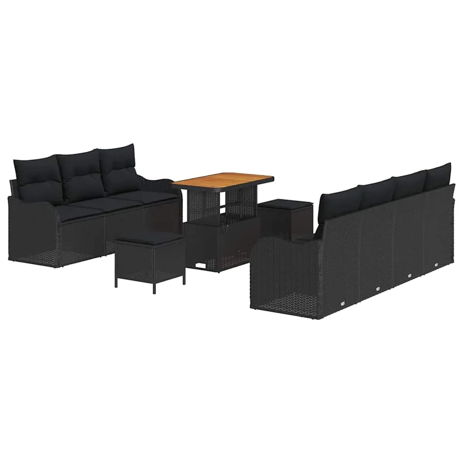 Ensemble de canapé de jardin avec coussin 10 pcs Noir polyrotin - 2