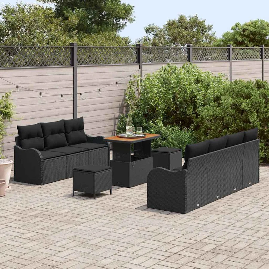 Ensemble de canapé de jardin avec coussin 10 pcs Noir polyrotin - 3