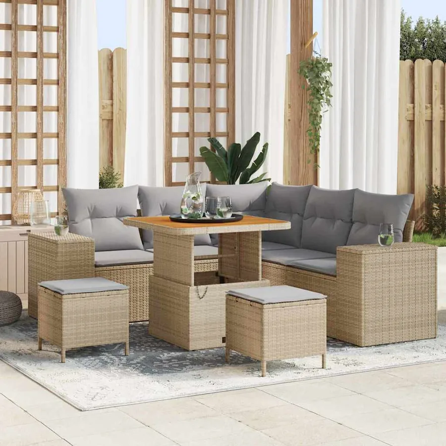 Ensemble de canapé de jardin avec coussin 8 pcs Beige polyrotin