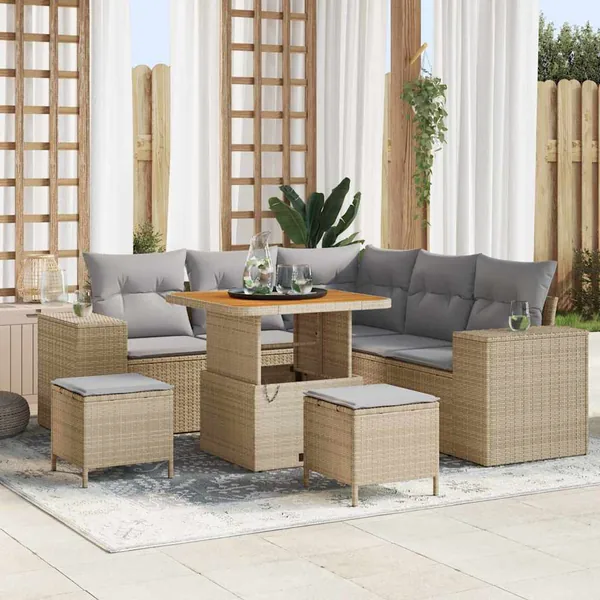Ensemble de canapé de jardin avec coussin 8 pcs Beige polyrotin