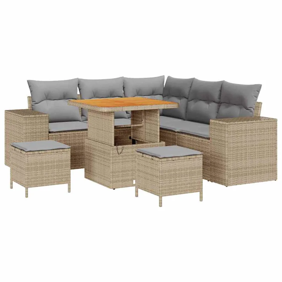 Ensemble de canapé de jardin avec coussin 8 pcs Beige polyrotin - 2