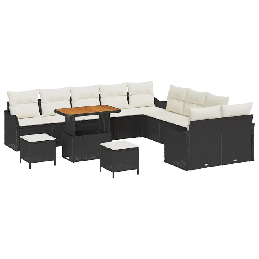 Ensemble de canapé de jardin 13 pcs Noir polyrotin - 2