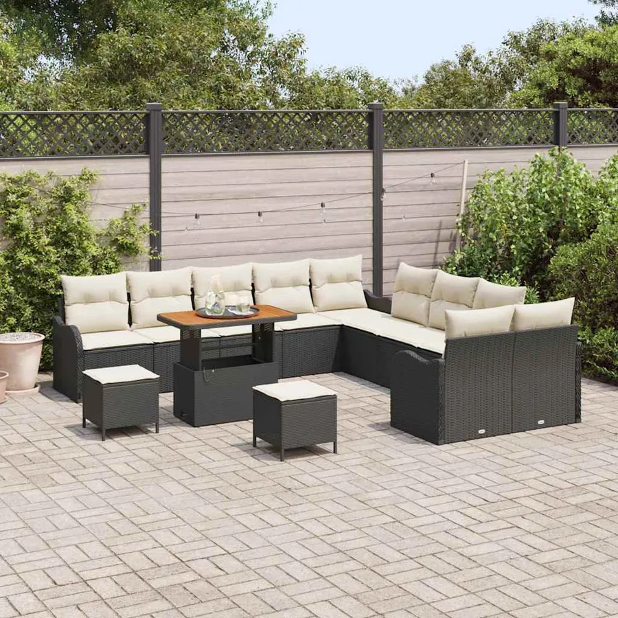 Ensemble de canapé de jardin 13 pcs Noir polyrotin - 3