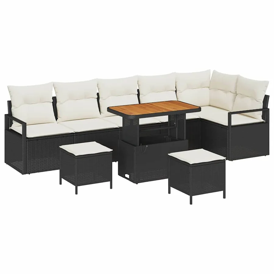 Ensemble de canapé de jardin avec coussin 9 pcs Noir Poly rotin - 2