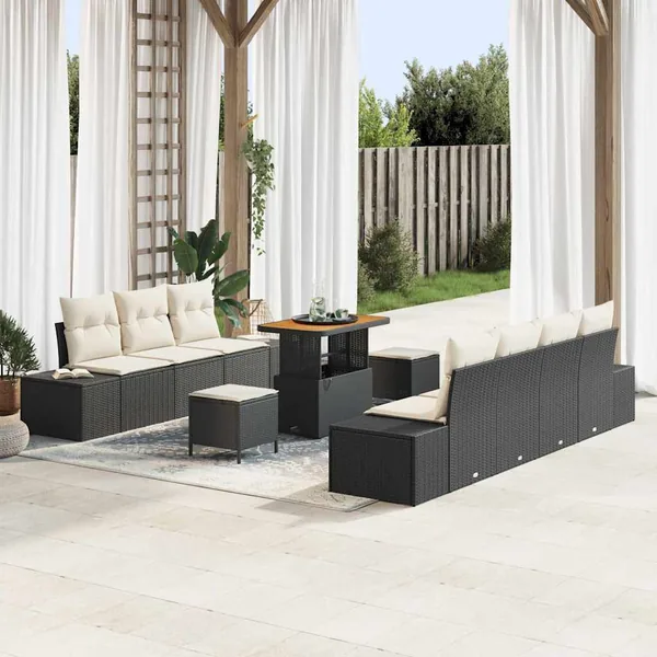 Ensemble de canapé de jardin avec coussin 10 pcs Noir polyrotin