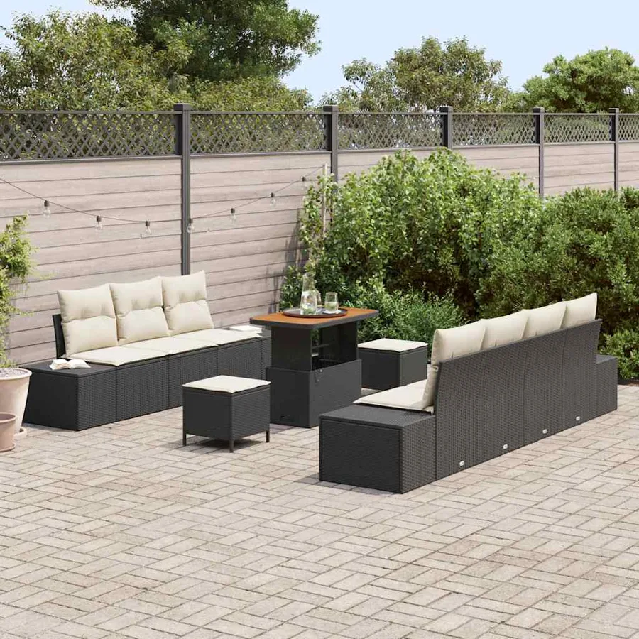 Ensemble de canapé de jardin avec coussin 10 pcs Noir polyrotin - 3