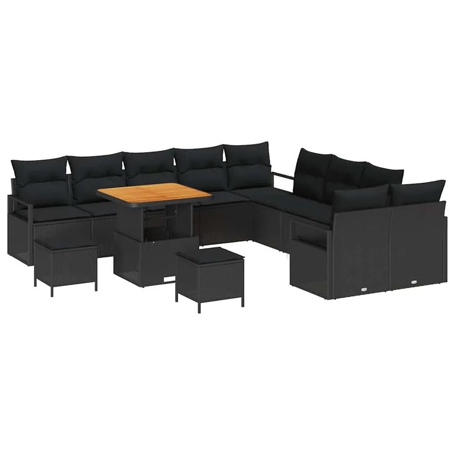 Ensemble de canapé de jardin avec coussin 13 pcs Noir polyrotin - 2