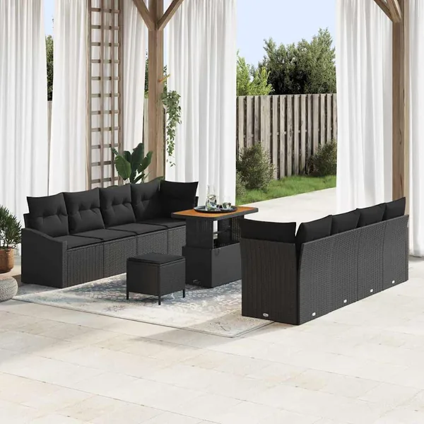 Ensemble de canapé de jardin avec coussin 11 pcs Noir polyrotin