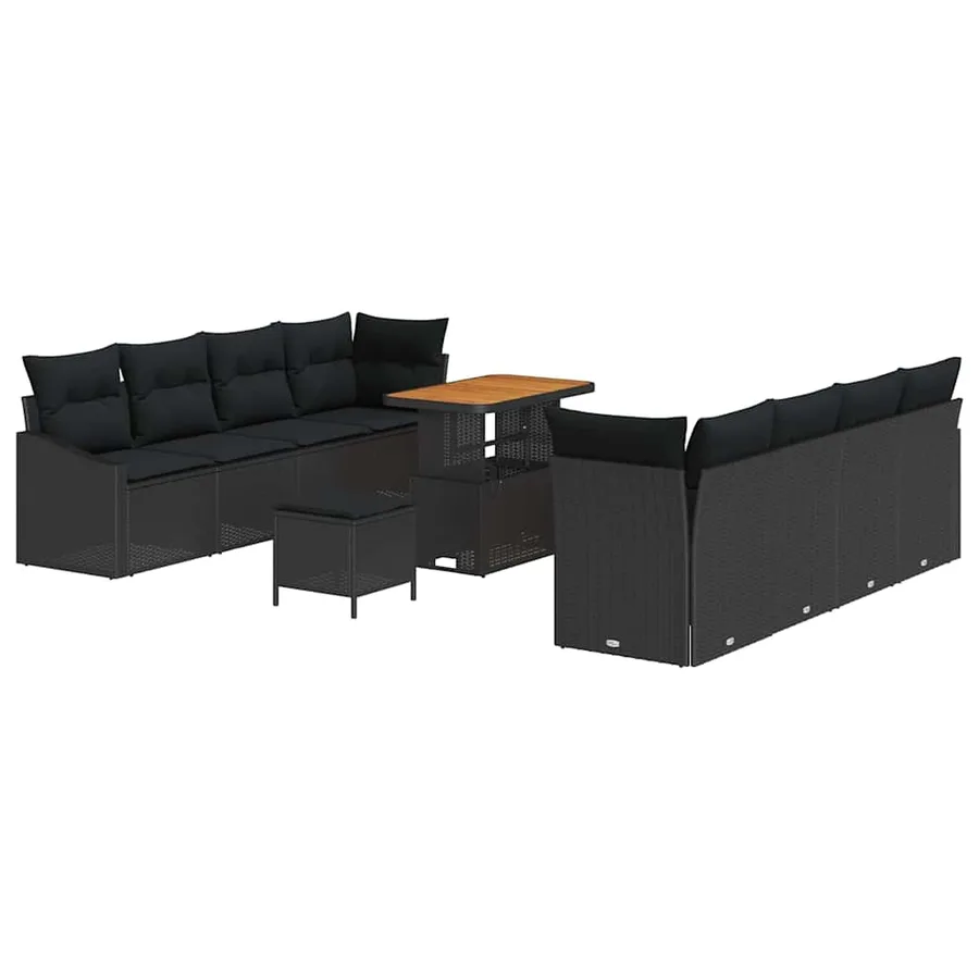Ensemble de canapé de jardin avec coussin 11 pcs Noir polyrotin - 2