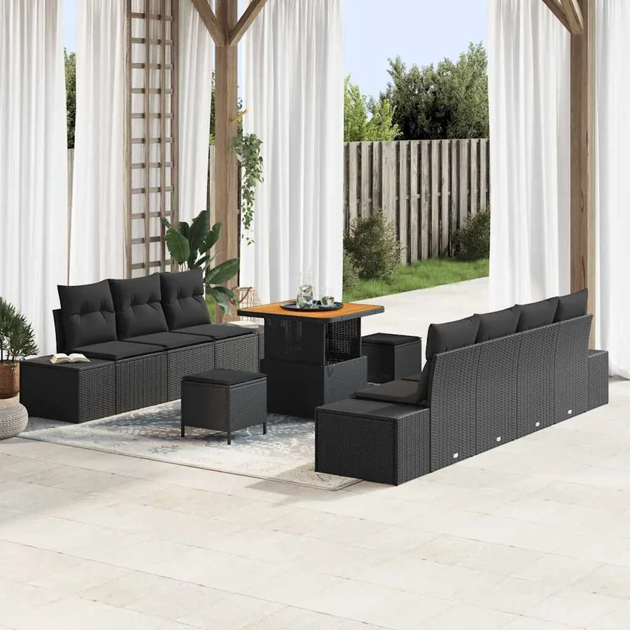 Ensemble de canapé de jardin avec coussin 10 pcs Noir polyrotin