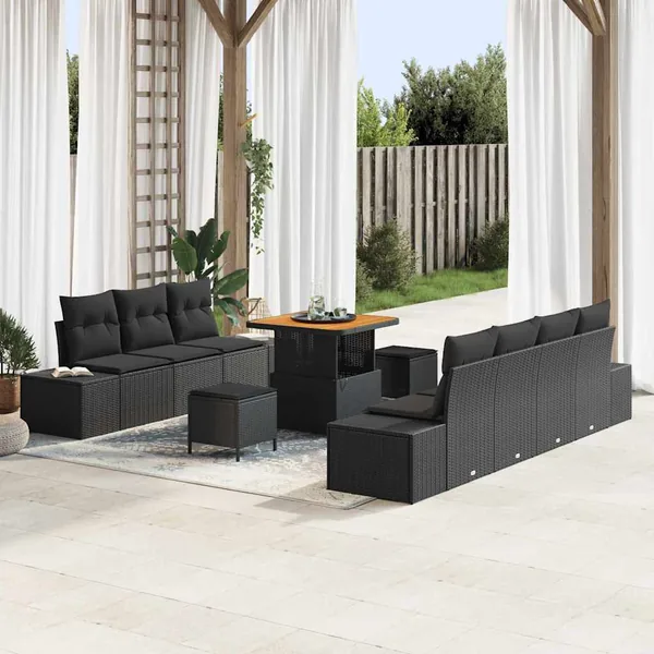 Ensemble de canapé de jardin avec coussin 10 pcs Noir polyrotin