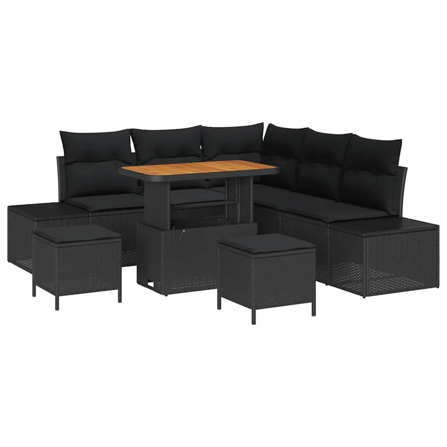 Ensemble de canapé de jardin avec coussin 8 pcs Noir polyrotin - 2