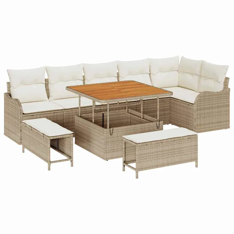Ensemble de canapé de jardin avec coussin 9 pcs Beige polyrotin - 2
