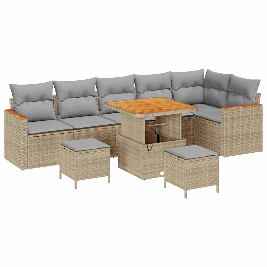 Ensemble de canapé de jardin 9 pcs Beige polyrotin - 2
