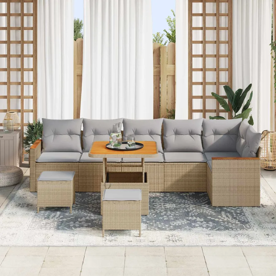 Ensemble de canapé de jardin 9 pcs Beige polyrotin - 3