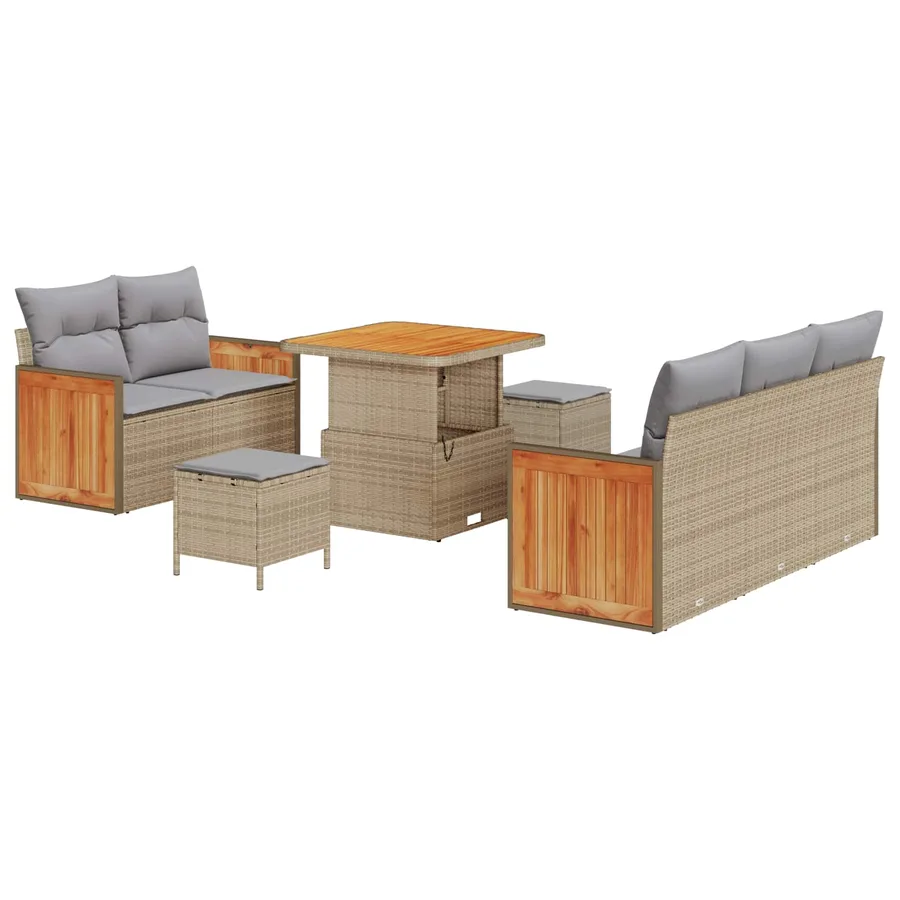 Ensemble de canapé de jardin 8 pcs Beige et Gris clair - 2