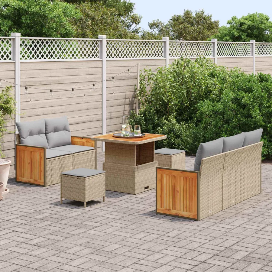 Ensemble de canapé de jardin 8 pcs Beige et Gris clair - 3