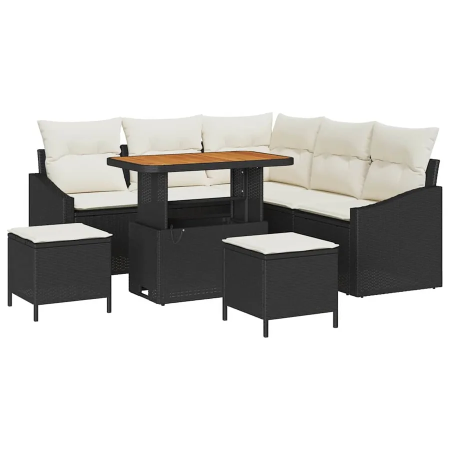 Ensemble de canapé de jardin avec coussin 8 pcs Noir polyrotin - 2