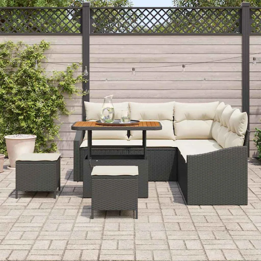 Ensemble de canapé de jardin avec coussin 8 pcs Noir polyrotin - 3