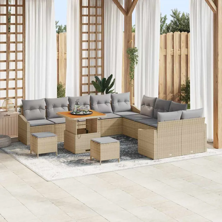 Ensemble de canapé de jardin 13 pcs Beige polyrotin