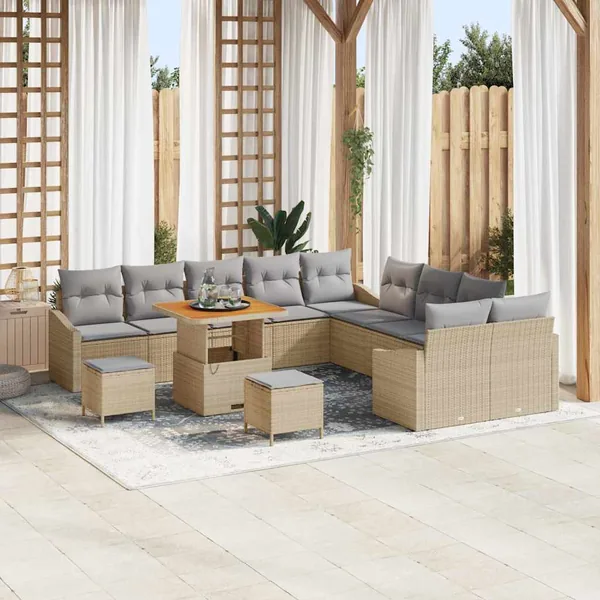 Ensemble de canapé de jardin 13 pcs Beige polyrotin