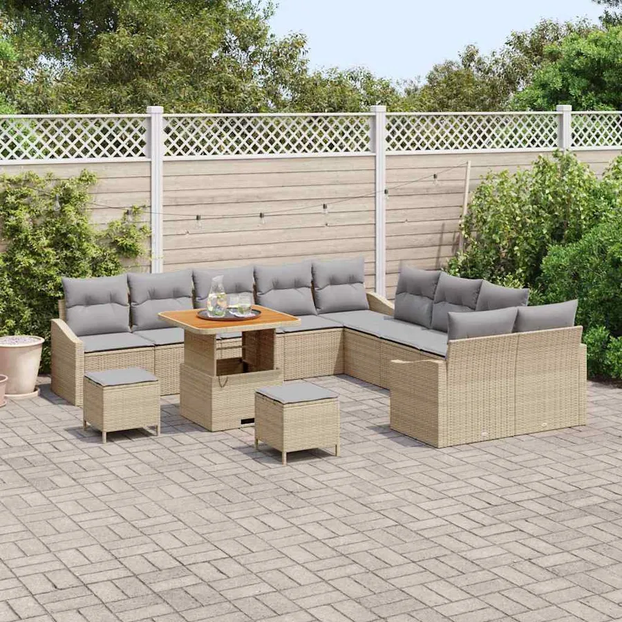Ensemble de canapé de jardin 13 pcs Beige polyrotin - 3