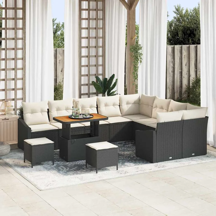 Ensemble de canapé de jardin avec coussin 12 pcs Noir polyrotin