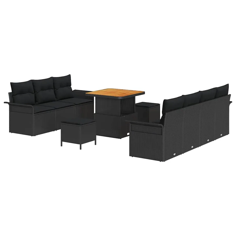 Ensemble de canapé de jardin avec coussin 10 pcs Noir polyrotin - 2