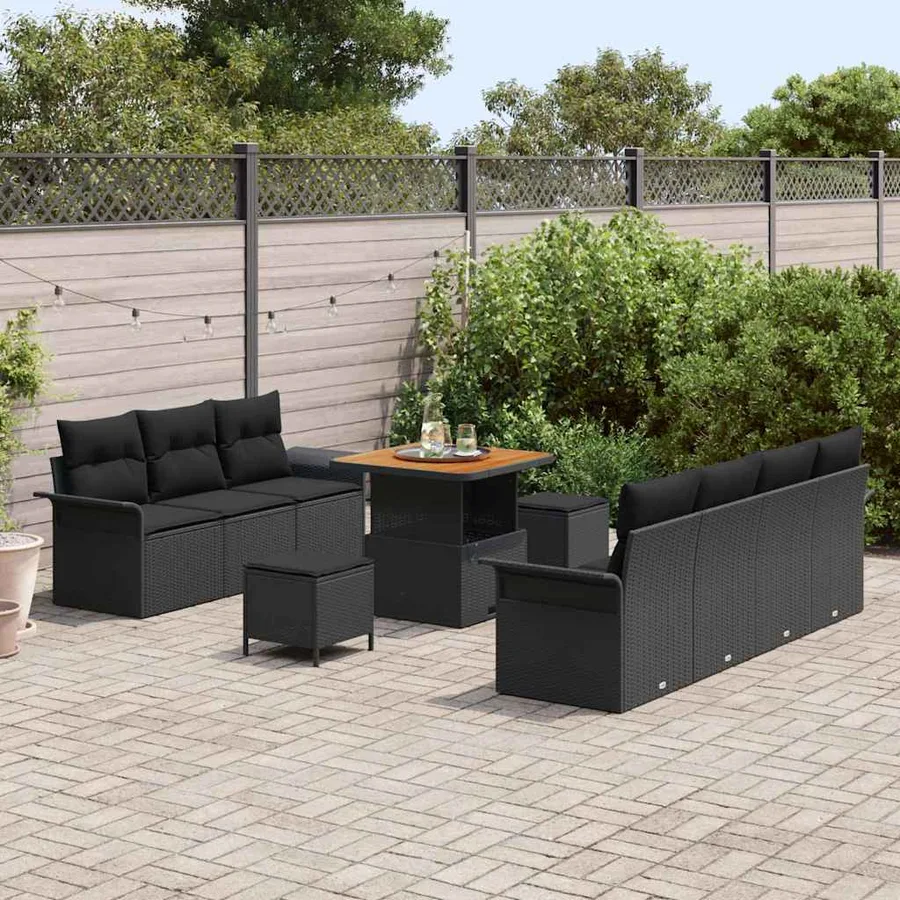 Ensemble de canapé de jardin avec coussin 10 pcs Noir polyrotin - 3